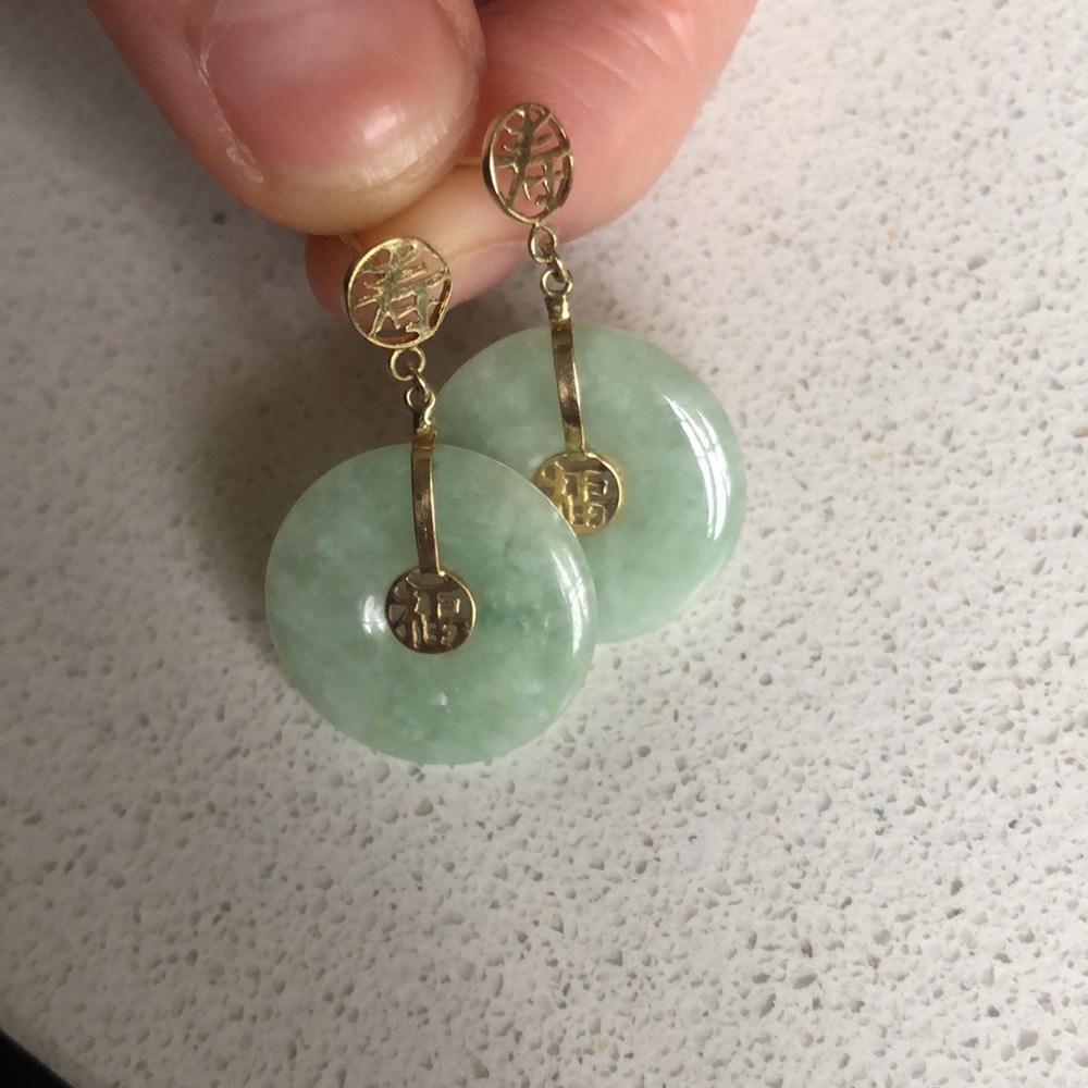 Green Jade 14k Gold Earrings
